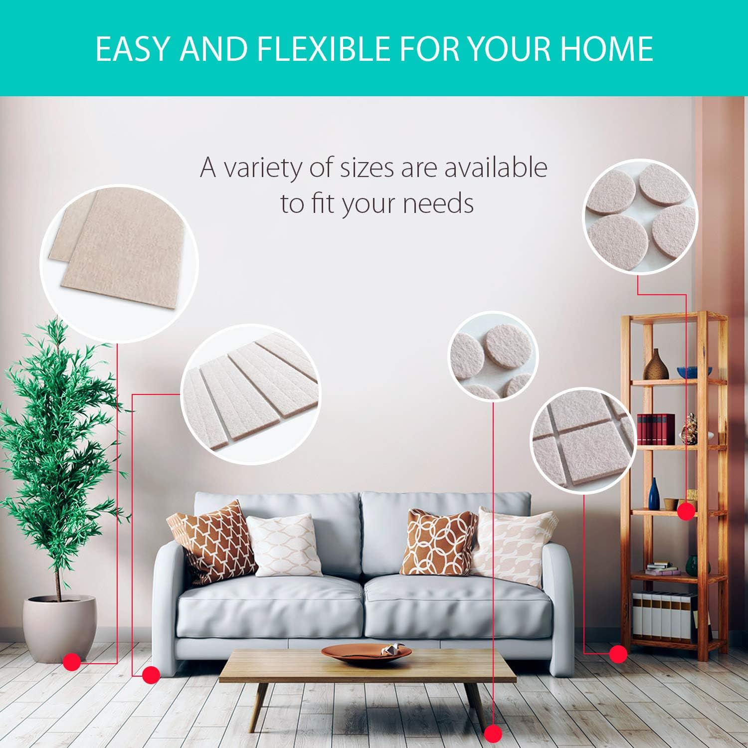 Furniture Pads to Protect Wood Floor. 3M Strong Adhesive Furniture Felt Pads for Furniture Feet. 137 Set of Felt Furniture Pads for Chair and Table Legs - Image 3