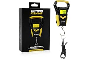 BEYOND BRAID Beyond Fishing Digital Scale with Built-in Tape Measure – Weighs Up to 110lbs - LCD Display, Ounces - Pounds - Kilograms - Ergonomic Grip, Battery Powered, Portable Fish Weigher for Anglers