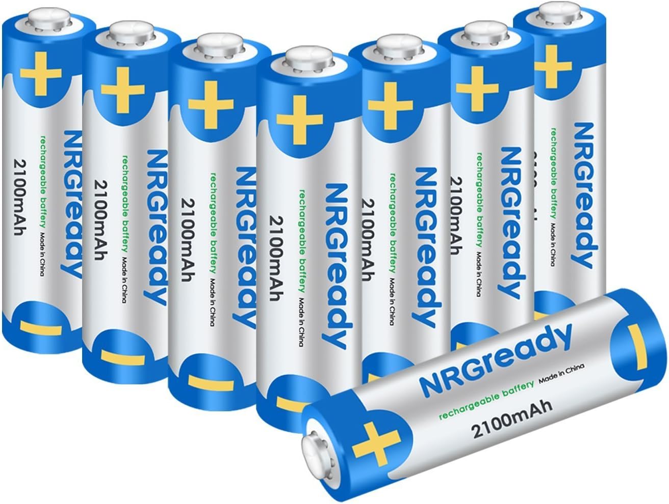 NRGready AA 2100mAh Rechargeable Batteries High Capacity Ni-MH Pre-charged Batteries (8-Pack)