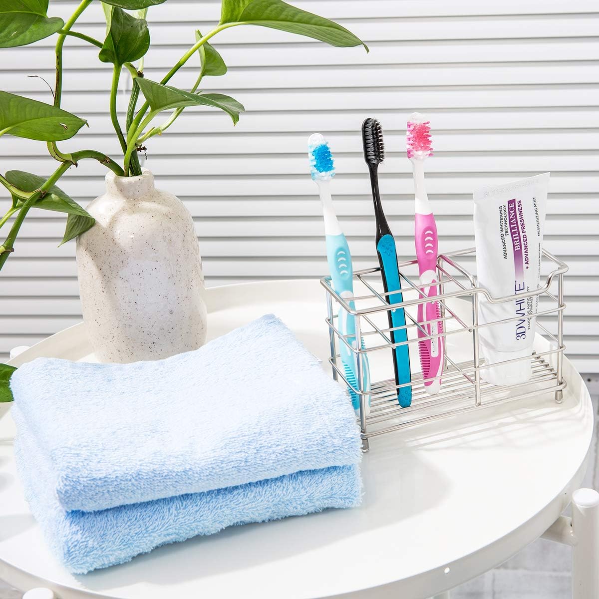 Amazer Toothbrush Holder Stainless Steel Rustproof Metal Bathroom Toothpaste Holder Stand with Multi-Functional 7 Slots for Toothbrush Toothpaste Cleanser: Kitchen & Dining