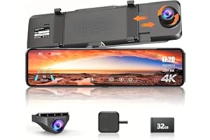 JOMISE 4K Mirror Dash Cam, 3840 * 2160P with11 IPS Touch Screen, Rearview Mirror Camera with 32G Card for Cars & Trucks, Fron
