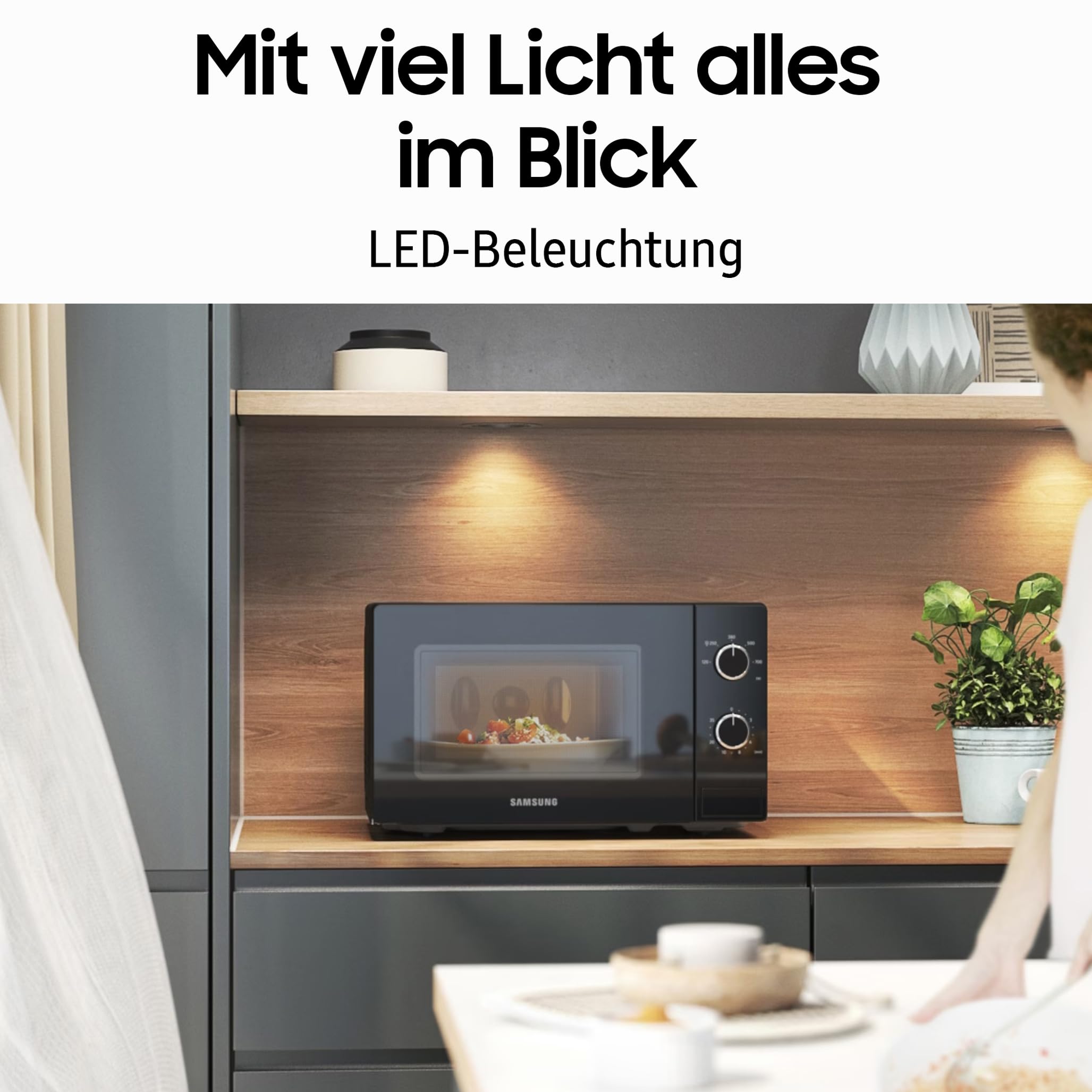 Samsung Solo-Mikrowelle, 700 W, Epoxy-Garraum mit 20 l Volumen, 5 Leistungsstufen, Defrost, Schwarz, MS20A3010AL/EG 6