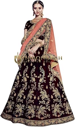 maroon velvet bridal lehenga