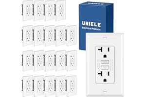 (20 Pack) UNIELE 20 Amp Slim Non-Tamper Resistant GFCI Outlet, GFI Receptacle with LED Indicator, 20A/125V, Wallplate Included, ETL Certified