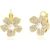 Sonateomber Gold Silver Flower Hoop Earrings for Women, Dainty Small Cubic Zirconia Rhinestone Leverback Earring Prom Holiday Spring Fashion Accessories Jewelry Gift