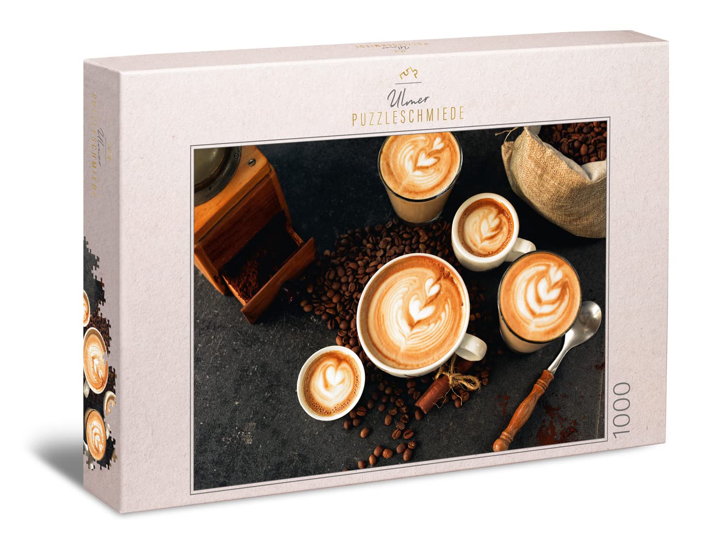 Ulmer Puzzleschmiede - Puzzle "Coffee Passion" - Classic 1000 Piece Puzzle - Varied Motif with Espresso Cups, Coffee Beans and Coffee Accessories - Puzzle Made in Germany
