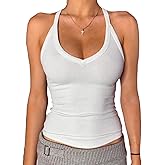 Danysu V Neck Racer Back Tank Top for Women Padded Ribbed Long Tank Fitted Basic Cami Tops