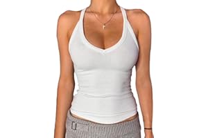 Danysu V Neck Racer Back Tank Top for Women Padded Ribbed Long Tank Fitted Basic Cami Tops