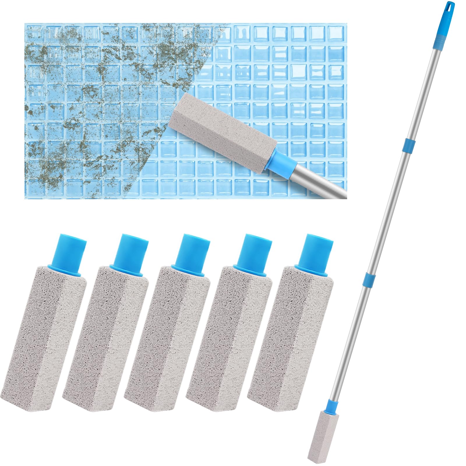 Photo 1 of Pool Pumice Stone for Pool with 50" Stainless Steel Long Handle, Pool Calcium Remover Tool, Pool Tile Cleaning Scrubber, Pool Rust Stain Remover Rust Eraser for Spot Deposit Concrete Pool Spa