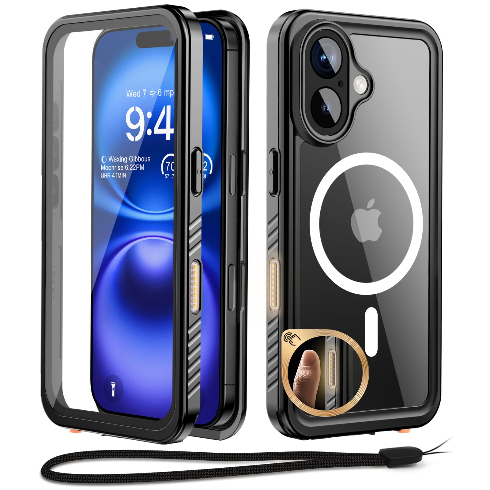 Beeasy for iPhone 16 Case IP68 Waterproof, Compatible MagSafe, Heavy Duty Cover with Built-in Screen Protector, Shockproof, Dustproof, Magnetic Protective Phone Case, 6.1” Black