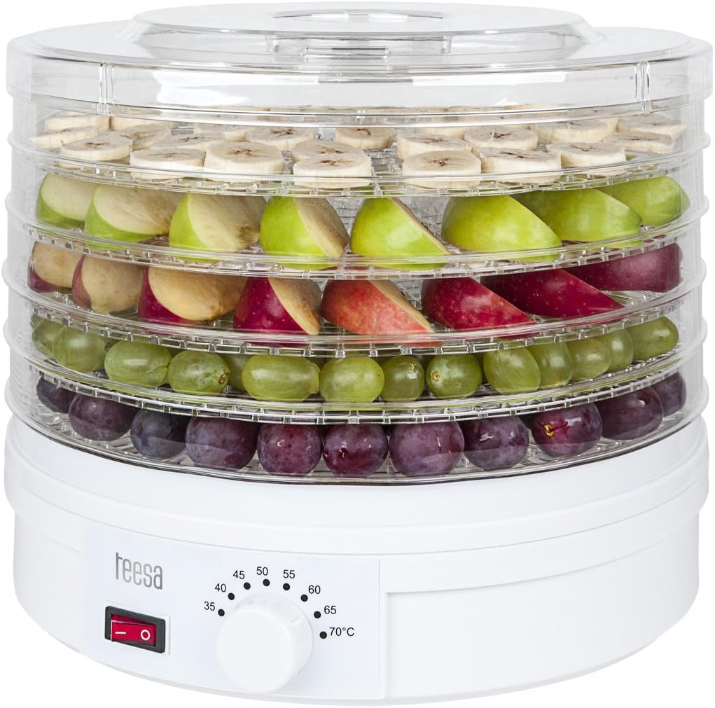Teesa TSA3030 Food Dehydrator Fruit Dryer Machine Electric 5 Tier Food Preserver with Adjustable Temperature Control 250W/White