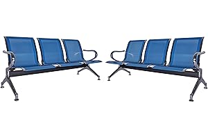 Kinsuite Set of 2 Waiting Room Chairs with Arms - 3-Seat Airport Reception Bench, Lobby Bench Seating for Business Hospital Market, Blue