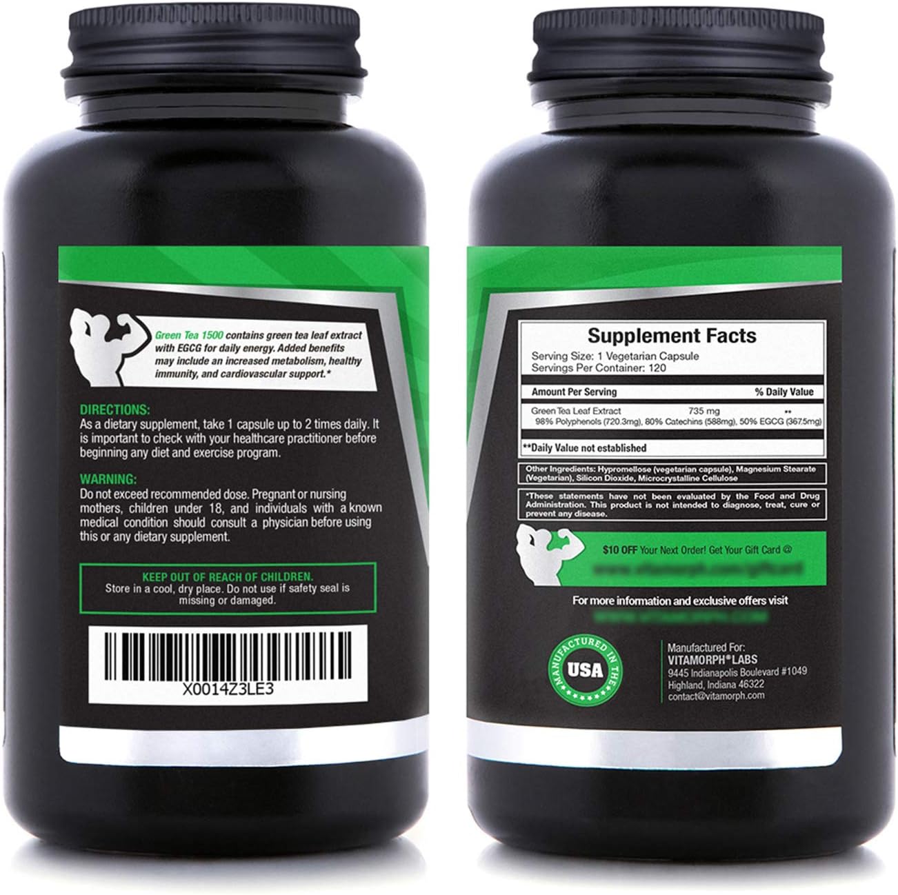 Green Tea 1500 - Egcg Green Tea Extract Supplement, Maximum Strength Egcg Green Tea Extract Capsules for a Metabolism Boost and Daily Energy by Vitamorph Labs - 120 Vegetarian Capsules: Health & Personal Care