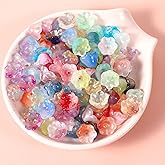 QFGasre 100pcs Glass Bellflower Beads Mixed Color Trumpet Flower Beads Gradient Clear Cute Bead Loose Aesthetic for Jewelry Making DIY Necklace Crafts