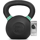 Yes4All Powder Coated Kettlebell, Cast Iron Core Kettlebells with Non-Slip Handle & Flat Bottom for Conditioning, Heavy Duty 