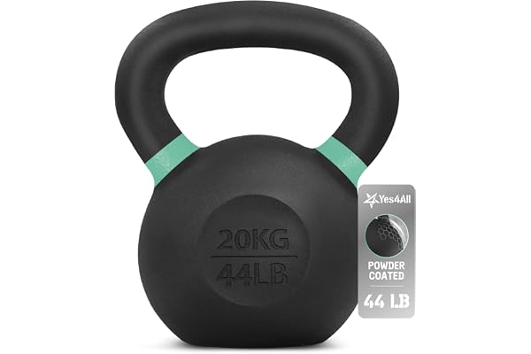 Yes4All Powder Coated Cast Iron Competition Kettlebell with Wide Handles & Flat Bottoms – 4, 6, 8, 10, 12, 14, 16, 20, 24, 32