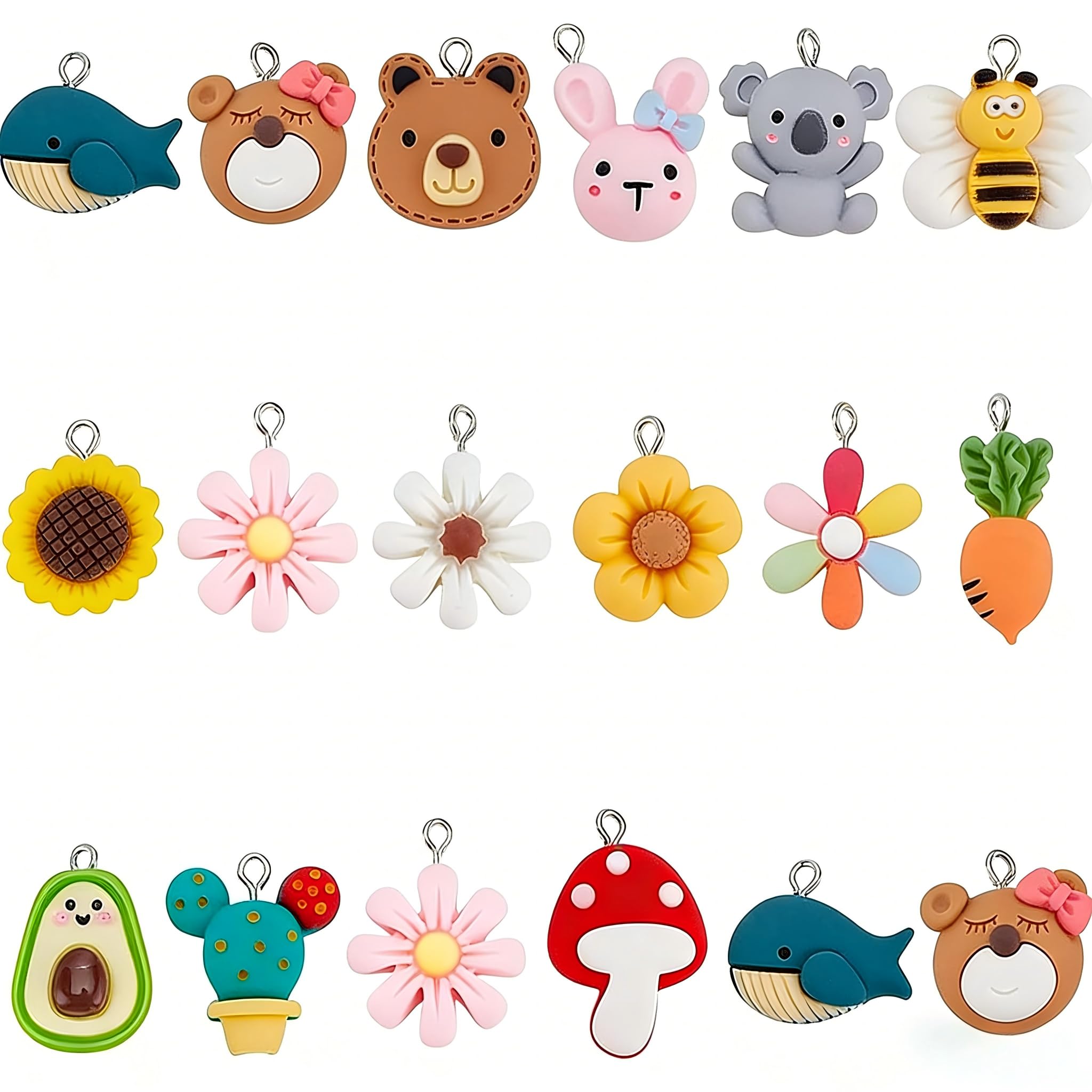 CHGCRAFT 32Pcs Resins Charm Cartoon Charm Colorful Charms Animal Resin Pendant Fruit Resin Charms for Necklace Bracelet Earring Craft Making, 22x20x10.5mm