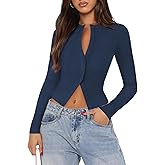 Pungdra Womens Ribbed Button Down Long Sleeve Top Knit Button Up Fitted Cardigans Cropped Cute Fall Going Out Tops for Women