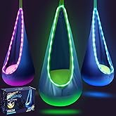 LFSMVT Light Up Kids Pod Swing Seat, Upgraded Kids Hanging Hammock Swing with LED Lights, Cotton Sensory Pod Swing Chair with Inflatable Pillow, Pod Swing for Kids Indoor & Outdoor (1 PCS) (Blue)