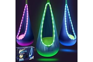 LFSMVT Light Up Kids Pod Swing Seat, Upgraded Kids Hanging Hammock Swing with LED Lights, Cotton Sensory Pod Swing Chair with Inflatable Pillow, Pod Swing for Kids Indoor & Outdoor (1 PCS) (Blue)