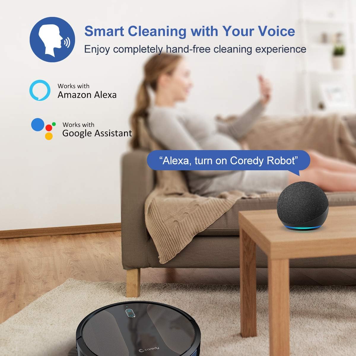 Coredy R580 Robot Vacuum Cleaner, Wi-Fi, App Controls, Work with Alexa, Sweep and Mop, 2000pa Strong Suction, Virtual Boundary Supported, Slim, Quiet Robotic Vacuum Cleaner Cleans Hard Floor to Carpet -