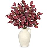 3 Pcs Artificial Fall Burning Bush Leave Bundles with Flower Seeds Branches for Autumn Floral Arrangements, 18" Fake Burgundy Leaves Bunches with Stems for Party Table Centerpieces & Gothic Decor