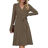 ZAFUL Women's 2025 Casual V Neck Long Sleeve Sweater Dress Wrap Ribbed Knit Pleated Midi Dresses with Belt