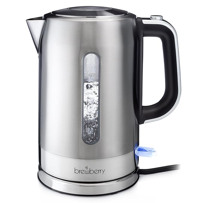 Brewberry Cordless Electric Kettle 1.7l, Stainless Steel Tea Kettle, Hot Water Pot w/Auto Shut