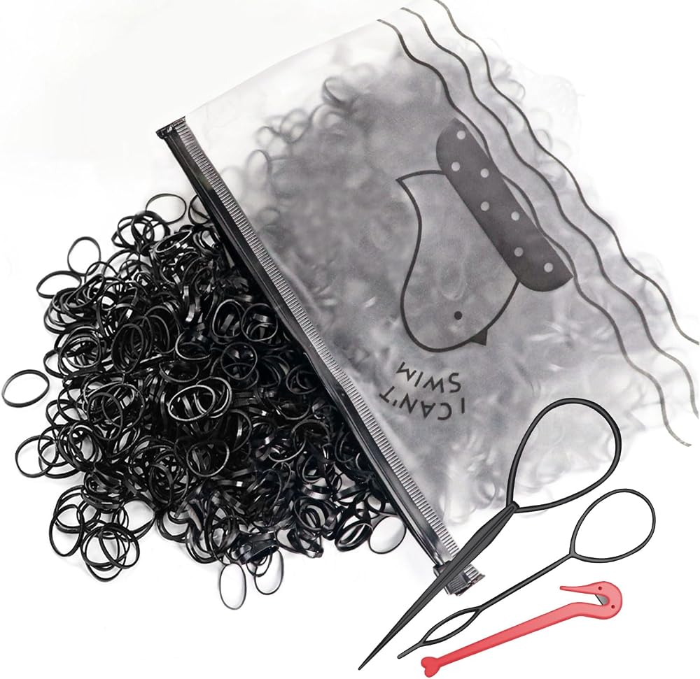 Hanyousheng 1000 Pcs Hair Elastics Black with 2 Tools Braiding Remover Hook