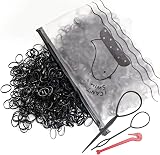 Hanyousheng 1000 Pcs Hair Elastics Black with 2 Tools Braiding Remover Hook