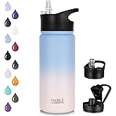 HASLE OUTFITTERS Insulated Water Bottle Kids 16 oz Double Wall Vacuum Stainless Steel Water Bottle Leak Proof for School Wide Mouth with Straw Lid & Spout Lid Keeps Cold and Hot(Candy,1pack)