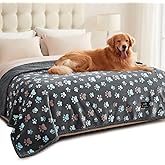 Luciphia Waterproof Pet Blankets for Couch Sofa Bed Cover Liquid Pee Proof Washable Soft Fluffy Large Dog Blanket Reversible Furniture Protection Grey Paw Thicken X-Large(85" x 57")