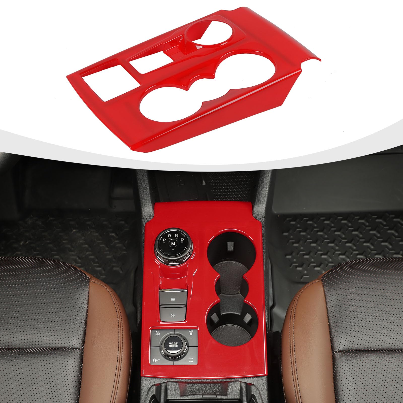 Photo 1 of RAZPOY Gear Shift Panel Trim Center Console Cup Holder Gear Panel Cover Compatible with 2021-2024 Ford Bronco Sport, Red