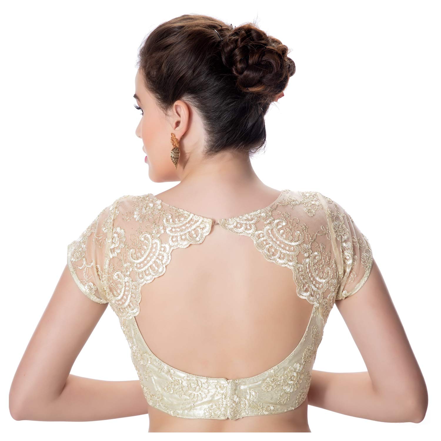 rinkoo women's art silk gold net princess cut padded readymade saree blouse