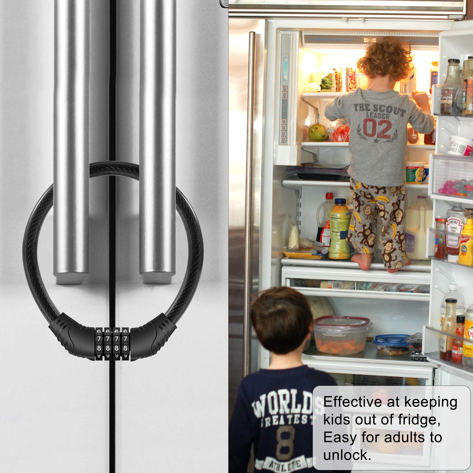 Refrigerator Lock, Upgraded 4 Digit Fridge Lock for French-door Refrigerators, Cabinet Locks, Easy to Set and Use