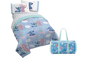 Jay Franco Disney Lilo and Stitch Twin Size Comforter Set - 4 Piece Bedding Includes Sheet Set, Pillow Covers & Bonus Duffle Bag - Super Soft Kids Bedding