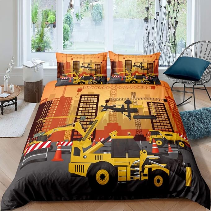 Children Cartoon Car Bedding Set Full Size Boys Construction Vehicles