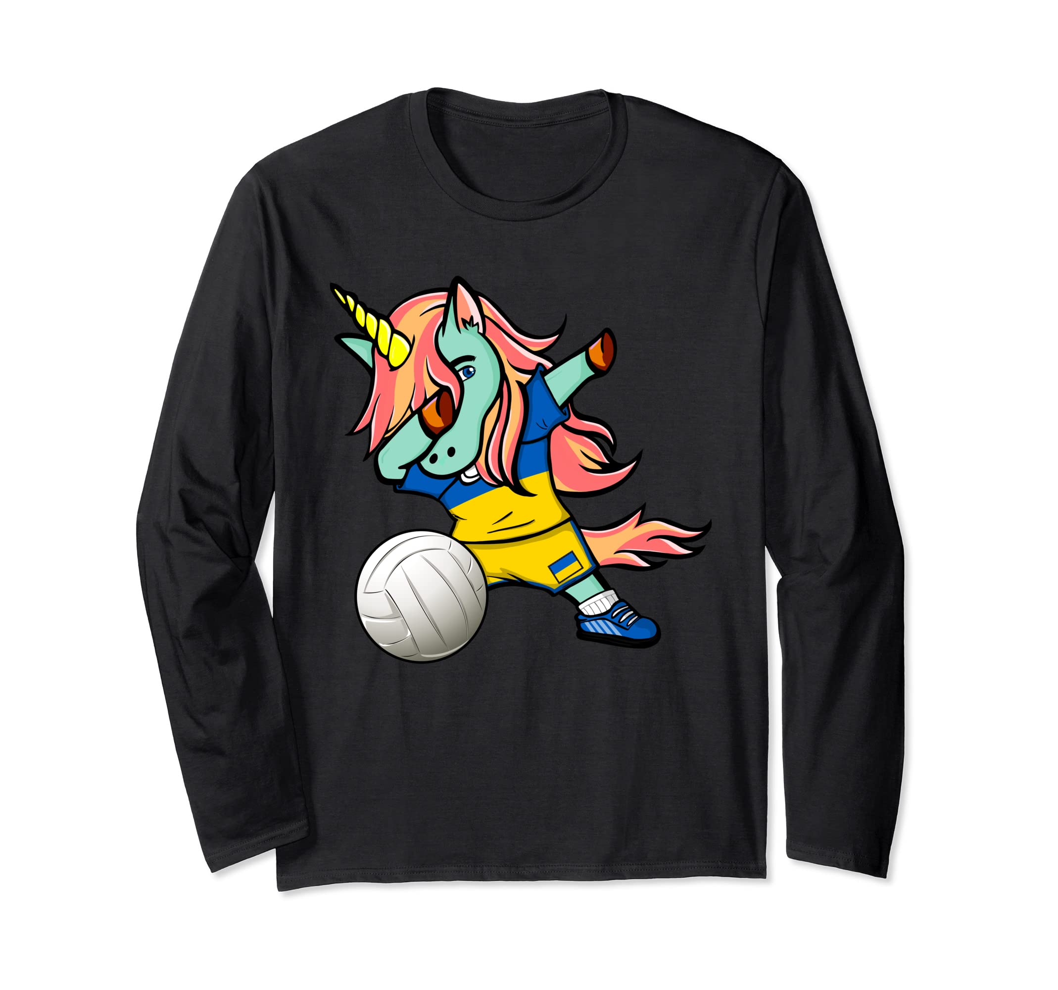 Dab Unicorn Ukraine Volleyball Lovers Jersey Ukrainian Flag Long Sleeve T-Shirt