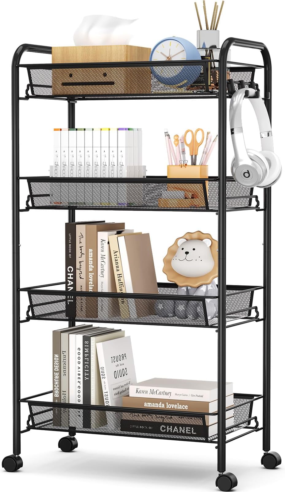 4-Tier Rolling Cart On Wheels Metal Kitchen Bathroom Storage