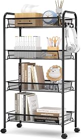 4-Tier Rolling Cart On Wheels Metal Kitchen Bathroom Storage