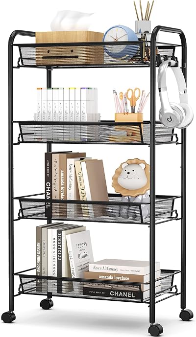 4-Tier Rolling Cart On Wheels Metal Kitchen Bathroom Storage
