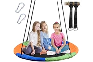 WV WONDER VIEW 40 Inch Saucer Tree Swing for Kids, Outdoor Round Swing with Hanging Straps & Adjustable Ropes, Easy Assembly