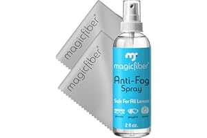 MagicFiber Anti Fog Spray for Glasses - AntiFog Lens Spray with 2 Microfiber Cleaning Cloth Wipes - Glasses & Eyeglass Cleaner for Snowboard & Ski Goggles, Accessories, Stocking Stuffers Gear for Men