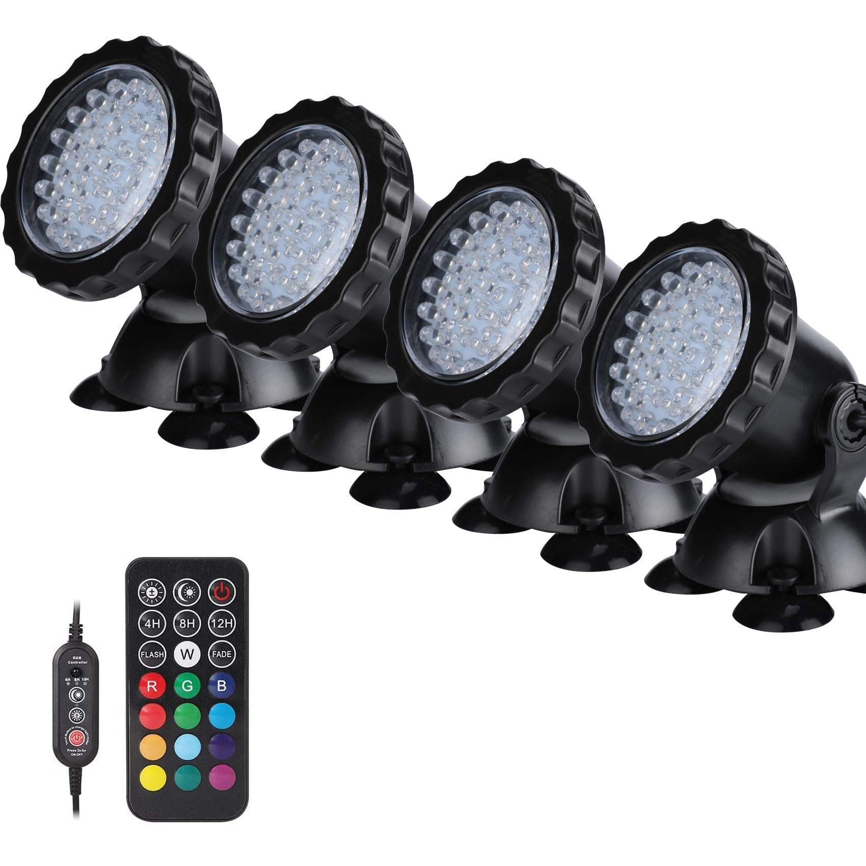 Photo 1 of HGSERVU Pond Lights LED Underwater Fountain Lights 36LED Bulbs with Timer Remote Control Colors Changing Submersible Spotlight Set of 4