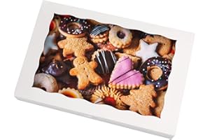 White Pastry Bakery Box 12x8x2.5inch,Large Donuts,Muffins,Cookies Boxes with PVC Window - Auto-Pop up Paper Box Nature Cardbo