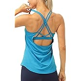 icyzone Workout Tank Tops Built in Bra - Women's Strappy Athletic Yoga Tops, Running Exercise Gym Shirts