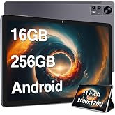 11 inch Tablet, Android Tablets 16GB+256GB, Octa-Core CPU, 2K 2000 x 1200 IPS Display, Triple Camera, Quad Speakers, 8600mAh Battery, 5G/2.4G WiFi, GPS, Bluetooth 5.0, 1TB Expand with Case -Grey
