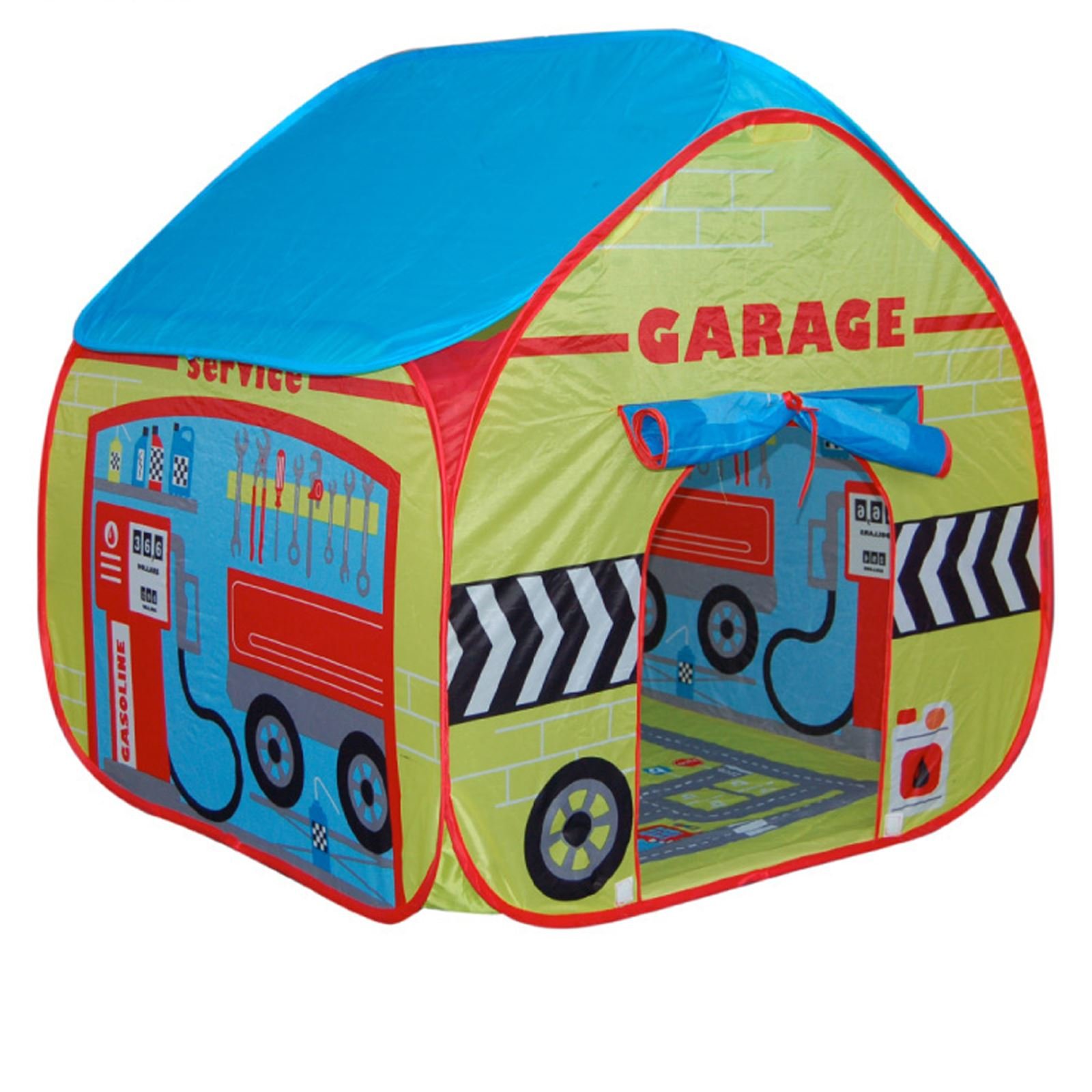 Childrens Pop Up Play Tent Designed like a Car Garage with a Unique Printed Play Floor : Boys Toy Play Tent / Playhouse / Den