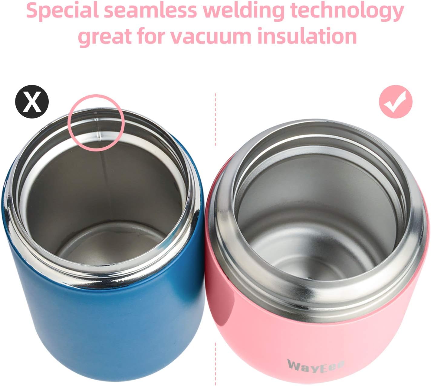 WayEee Food Flask, Food Flask for Hot Food Stainless Steel Food Jar with Folding Spoon-450ml (Pink), 450 ml - Image 5