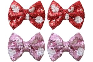 HELYKAKA Valentines Red Sequin Hair Bows for Girls Pink Sparkly Alligator Clips Pink Love Heart Glitter Valentine's Day Hair Accessories for Little Teen Toddler Girls Kids Gift